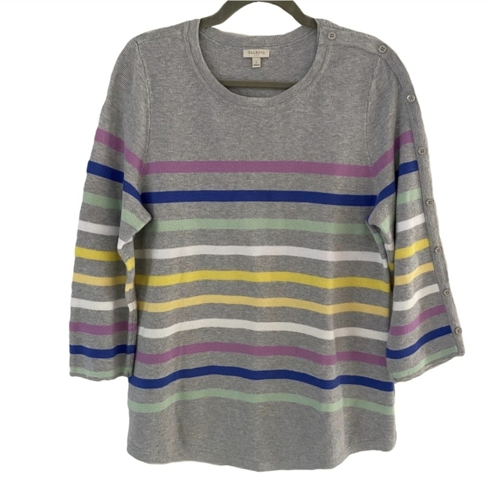 Talbots Gray Multicolor Striped Sweater - Picture 2 of 7